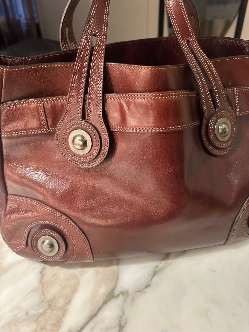 Vintage Marni Deep Burgundy Leather Shoulder Bag with Circular Hardware - Picture 8 of 8